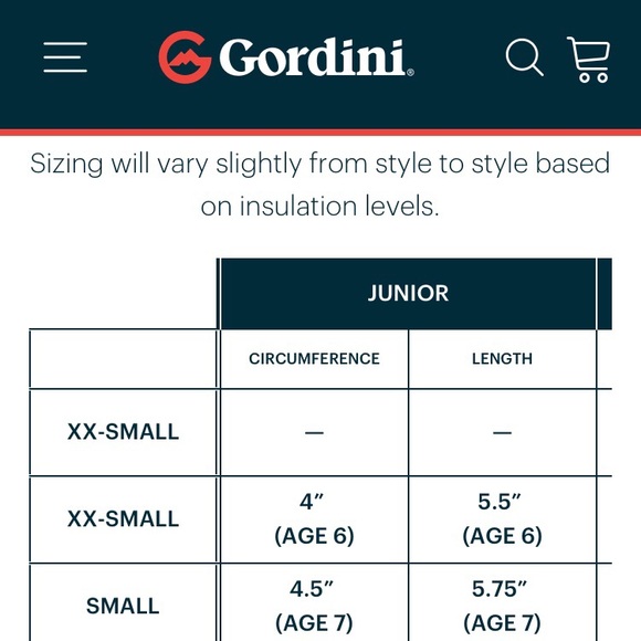 Gordini Children’s Juniors Waterproof Mittens Sz XL. Size chart on Gordini - Picture 9 of 10